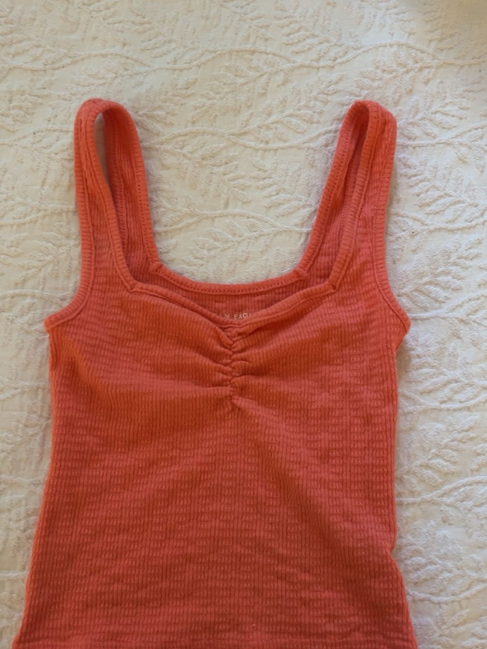 American Eagle Outfitters Coral Ribbed Ruched Tank
